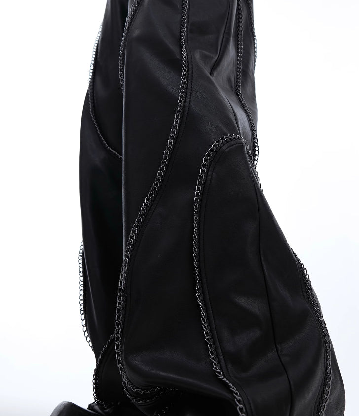 Make Old Metal Chain Wrapped Leather Casual Pants