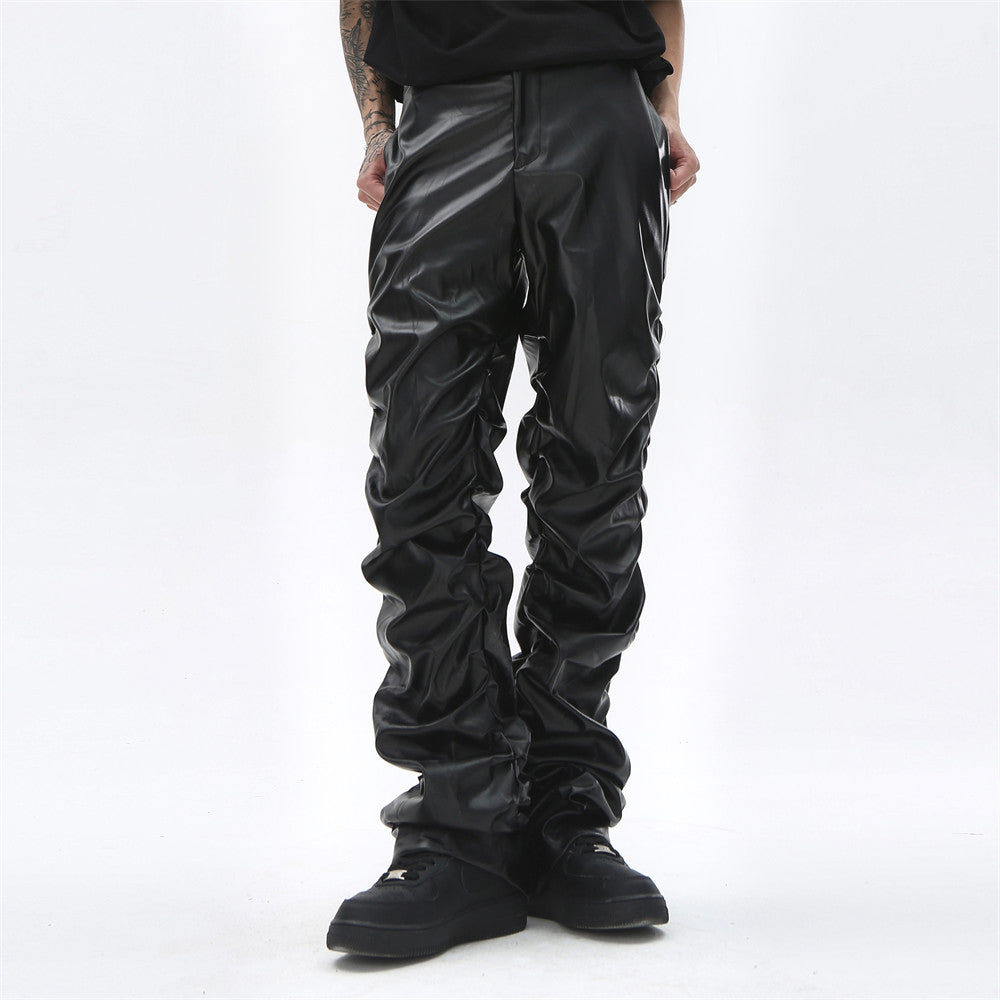 Men's Loose Casual Shiny Wrinkled Leather Pants