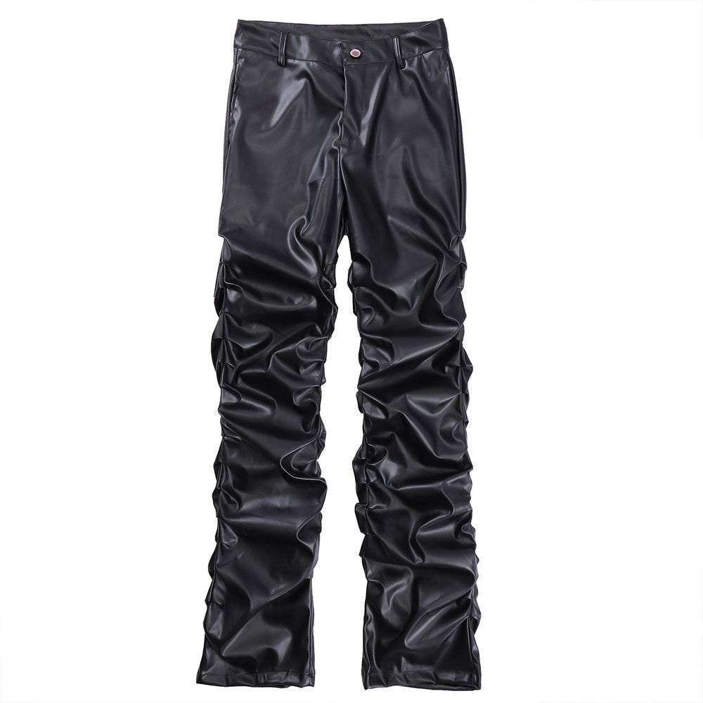 Men's Loose Casual Shiny Wrinkled Leather Pants